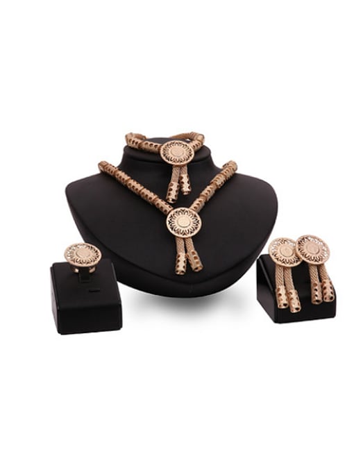 BESTIE Alloy Imitation-gold Plated Vintage style Hollow Round Four Pieces Jewelry Set 0