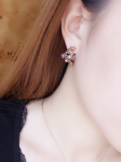 JINDING Rose Gold Stainless Steel Purple Opal stud Earring 1
