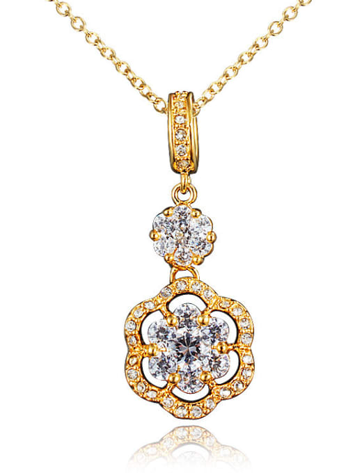 SANTIAGO Exquisite 18K Gold Plated Flower Shaped Zircon Necklace