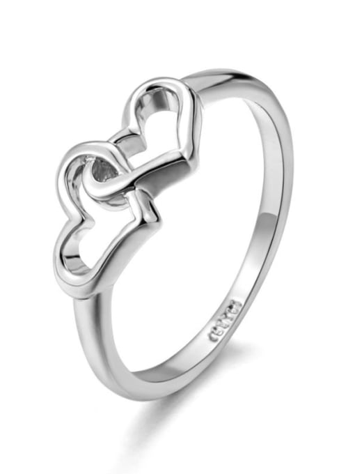 White   8# Simple Style Single Line Ring with Double Hearts