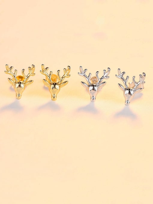 CCUI 925 Sterling Silver With Gold Plated Simplistic Antlers Stud Earrings 2
