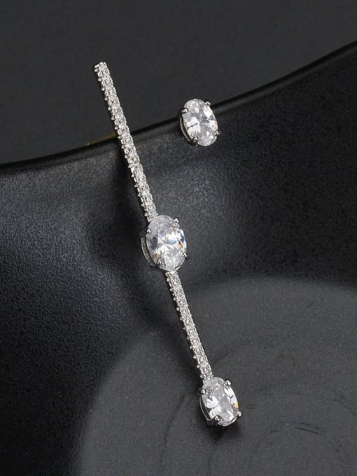 Qing Xing 925 Silver Lines Of Asymmetric Long  Zircon stud Earring 1