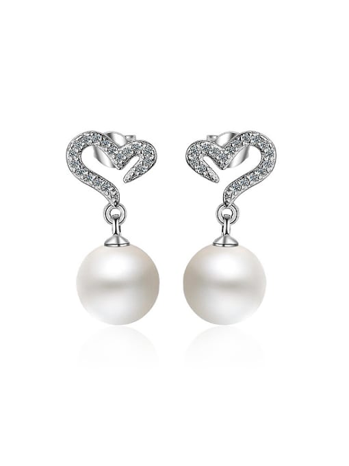 AI Fei Er Fashion Imitation Pearl Shiny Zirconias Heart Stud Earrings 0