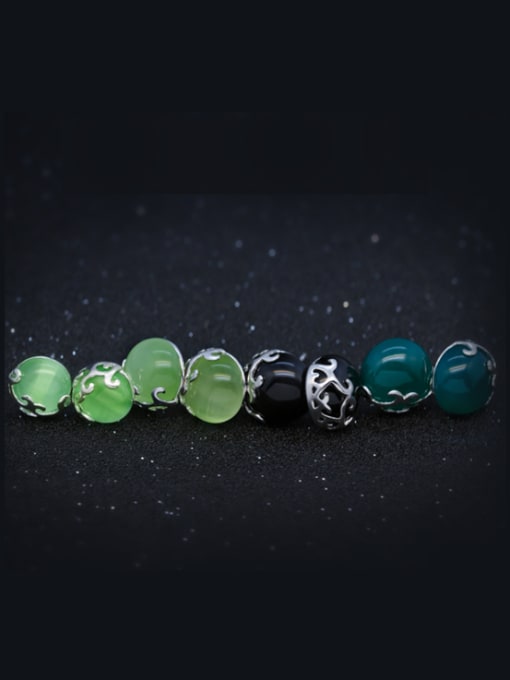 Rosh S925 Silver Hollow-out Green, Stripe, Black Agate stud Earring 2