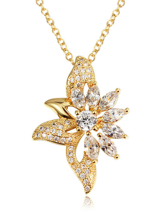 Gold All-match 18K Gold Plated Flower Zircon Necklace