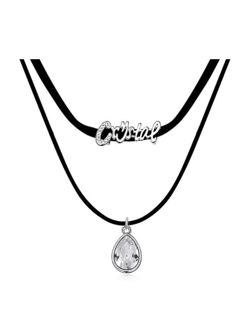 QIANZI Simple Double Black Rope Water Drop austrian Crystal Alloy Necklace 0