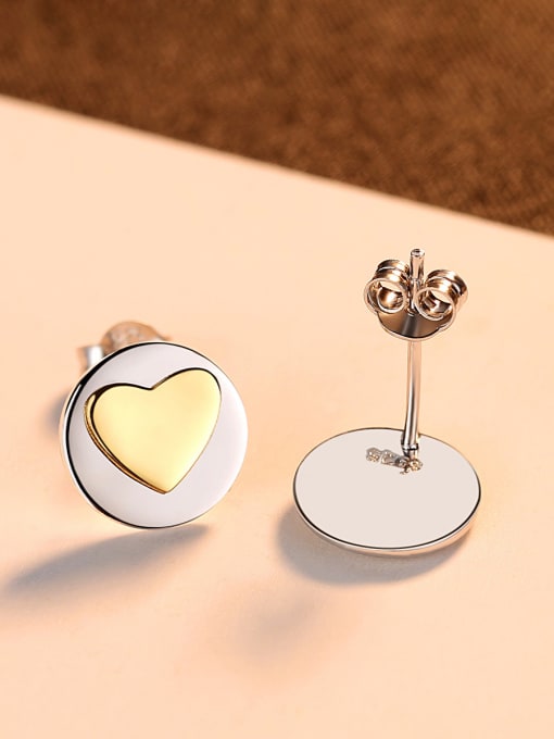 CCUI 925 Sterling Silver With Simple smooth  Heart-shaped Stud Earrings 3