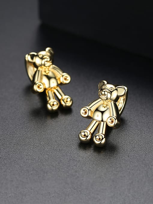 BLING SU Copper With 18k Gold Plated cute Animal bear Stud Earrings 0