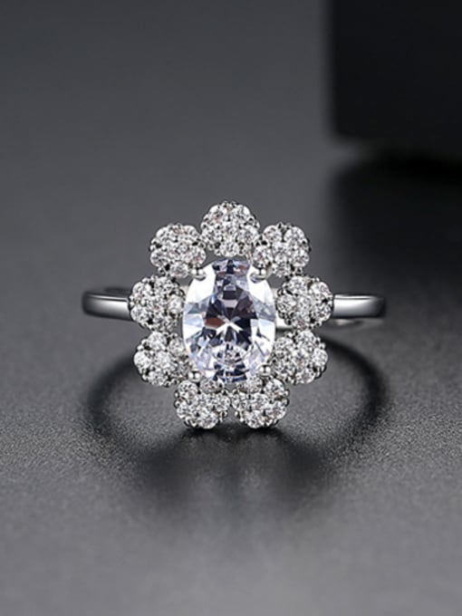 White Copper With Platinum Plated Delicate Flower  Free Size  Rings