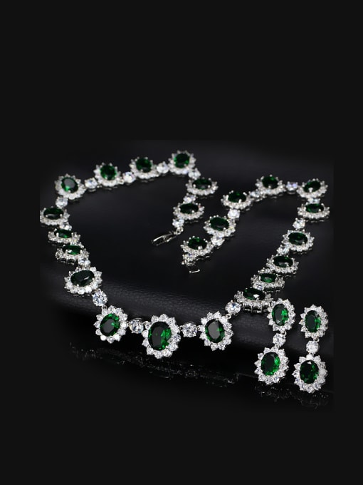 Green Oval Semi-precious Stones Two Pieces Jewelry Set