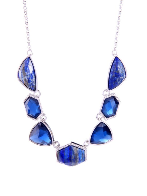 Blue 01 Irregular Natural Stones Fashion Alloy Necklace