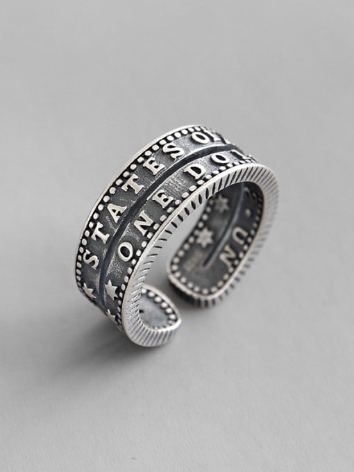 DAKA 925 Sterling Silver With Antique Silver Plated Vintage Monogrammed Free Size Rings 1