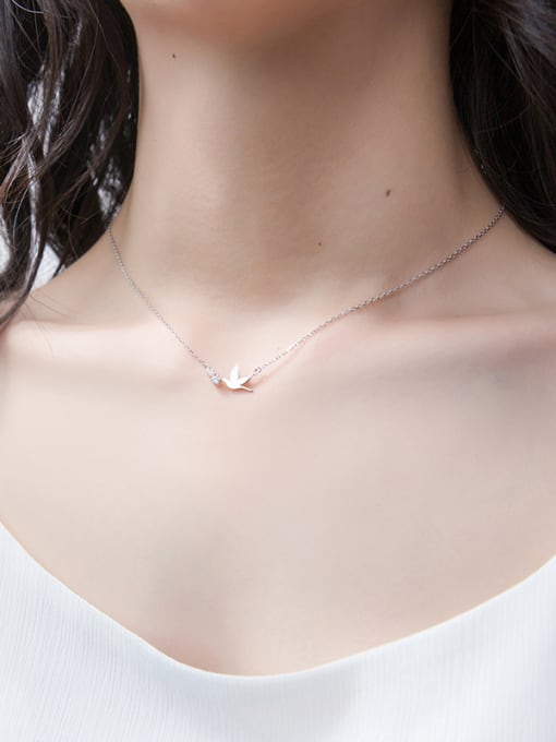 Rosh Elegant Bird Shaped S925 Silver Rhinestone Necklace 1