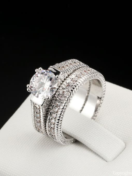 Platinum Creative White Gold Plated Copper Zircon Ring Set