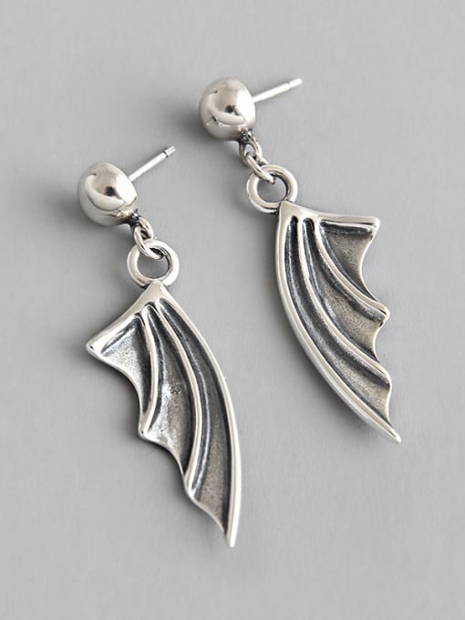 DAKA 925 Sterling Silver With Antique Silver Plated Devil's wings Stud Earrings