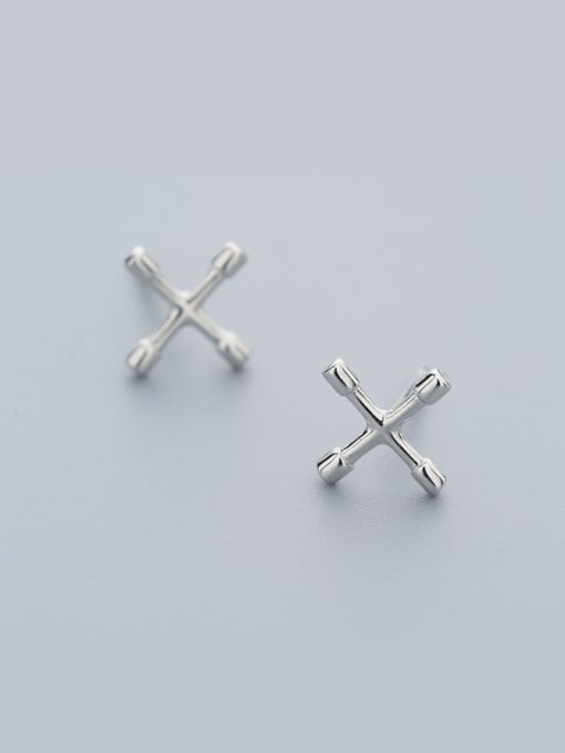 One Silver Fashion Style Cross Shaped Stud Earrings 0