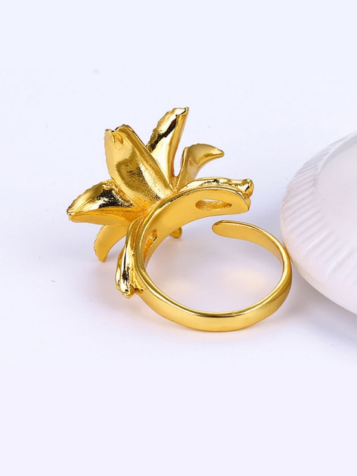 XP Copper Alloy 24K Gold Plated Classical Flower Opening Statement Ring 2