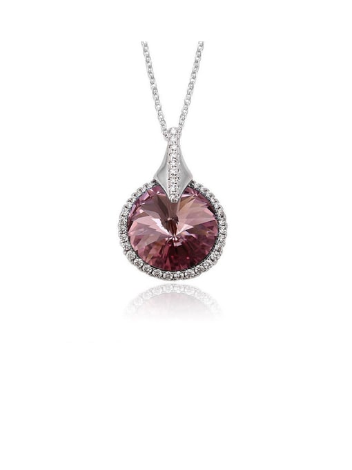 Purple Copper Alloy White Gold Plated Fashion Round Crystal Necklace