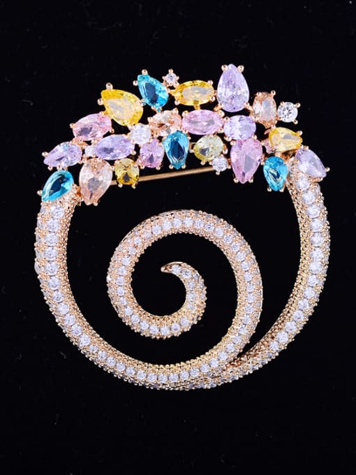Hua Copper With Cubic Zirconia Luxury Round Brooches