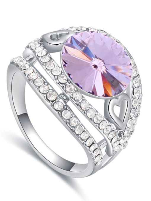 purple Exaggerated Cubic austrian Crystals Platinum Plated Alloy Ring