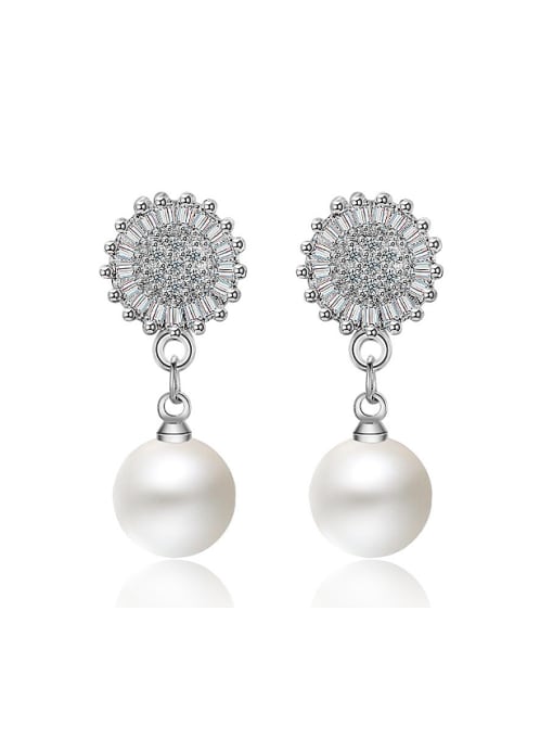 AI Fei Er Fashion Shiny Zirconias-covered Flower Imitation Pearl Stud Earrings 0