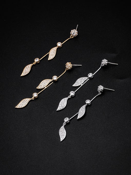 Mo Hai Copper With Cubic Zirconia  Simplistic Leaf  Long pendant Drop Earrings 1