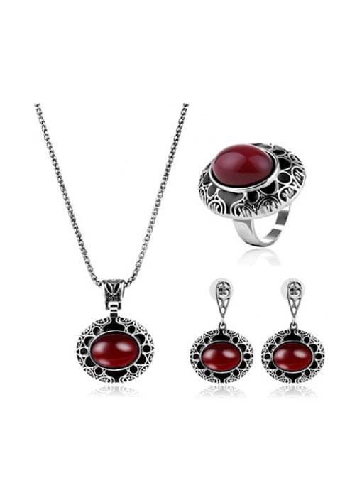 BESTIE 2018 2018 Alloy Antique Silver Plated Vintage style Artificial Stones Oval-shaped Three Pieces Jewelry Set