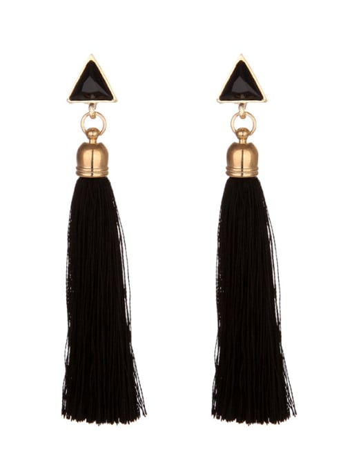 Black Vintage Triangle Shaped Tassels Stud Earrings