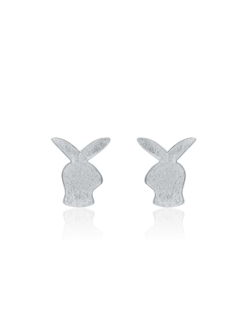 kwan Matt Rabbit Heart Silver Stud Earrings 0