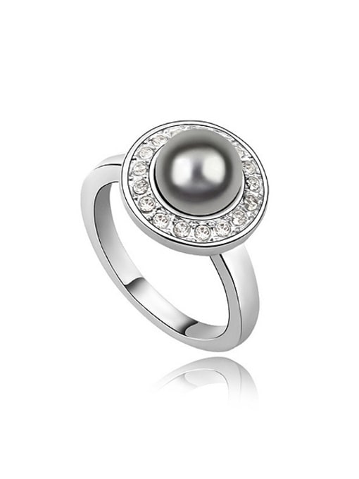 QIANZI Fashion Imitation Pearl Tiny Crystals Alloy Ring