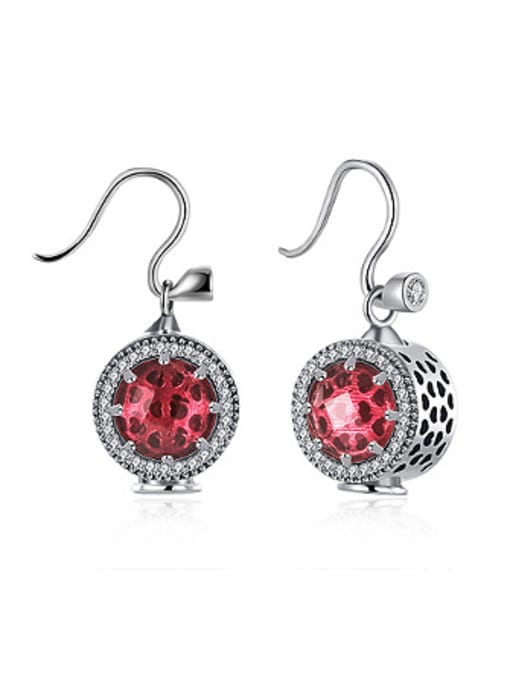 red Personalized Round Stone Women Earrings