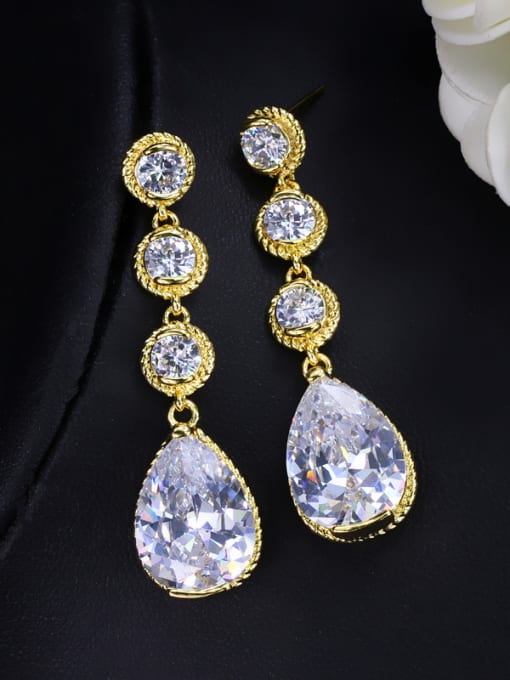 Gold White Zirconium Water Drop AAA Zircons White and Gold Plated Drop Earrings