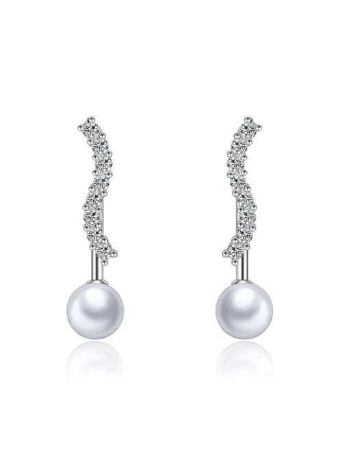 AI Fei Er Simple Imitation Pearl Cubic Zirconias Stud Earrings 0