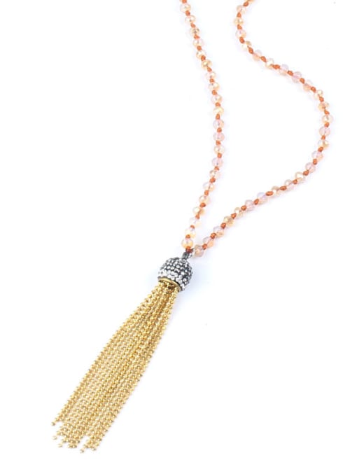 handmade Glass Beads Long Sweater Polyamide Tassel Necklace 1