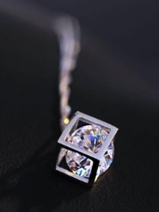 Open Sky Fashion Hollow Cube Zircon Titanium Lovers Necklace 2