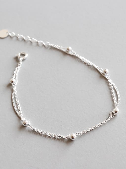 DAKA Sterling Silver personality minimalist beads chain double Bracelet 0