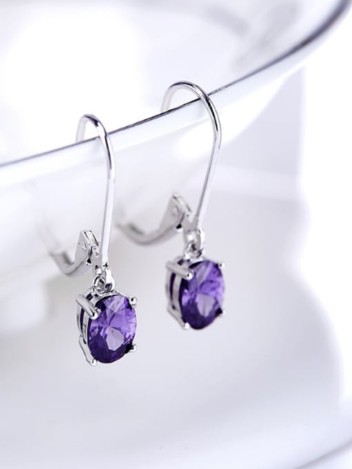 Purple Women Elegant Oval Shaped Zircon Drop Earrings