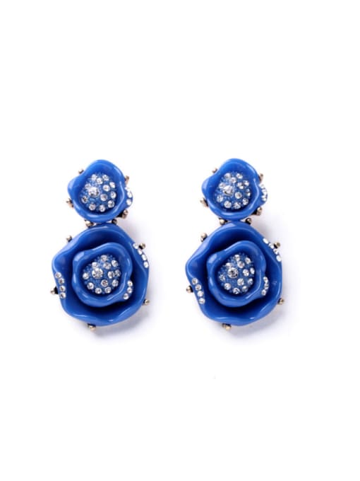 Blue Color Rhine Flower-shape stud Earring