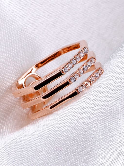OUXI Personality Woman Rose Gold Zircon Ring 1
