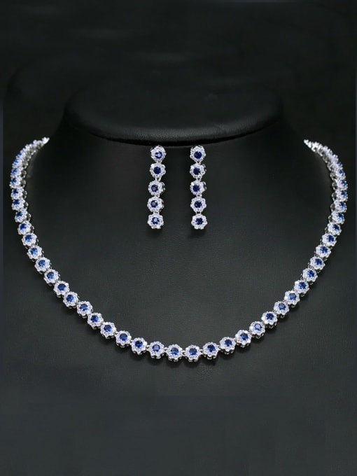 L.WIN Luxury Shine  High Quality Zircon Round Necklace Earrings 2 Piece jewelry set 0