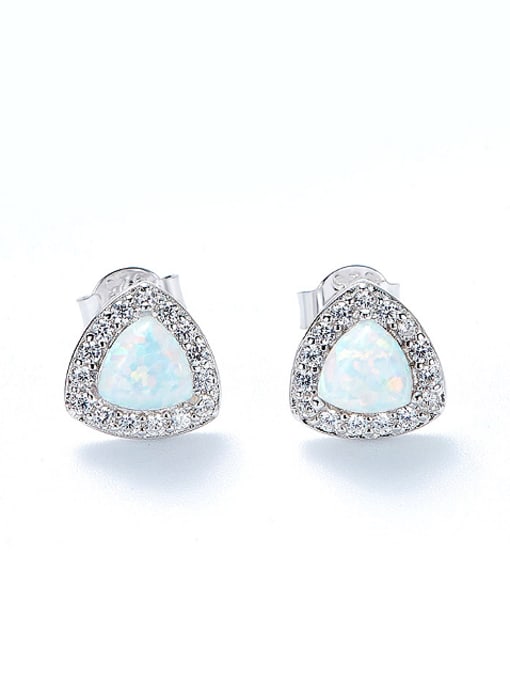 CEIDAI Fashion Tiny Triangle Opal stone Cubic Zirconias 925 Silver Stud Earrings 2