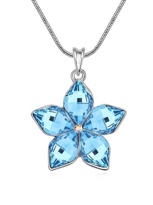 blue Simple austrian Crystals Flowery Pendant Alloy Necklace