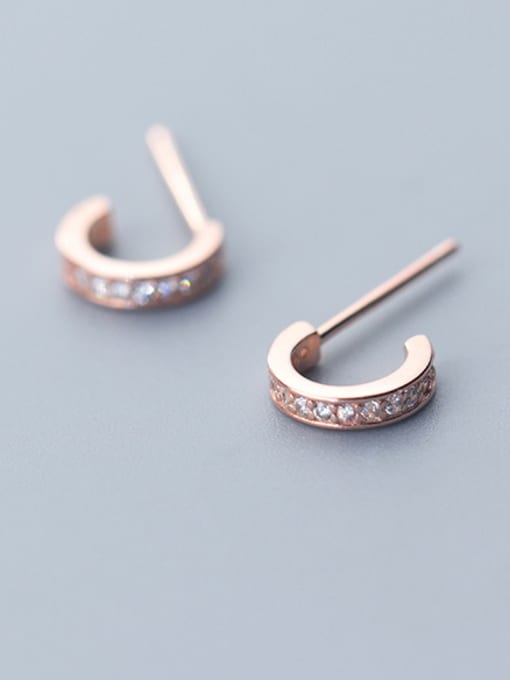 Rosh 925 Sterling Silver With Silver Plated Personality C-shaped Stud Earrings 2