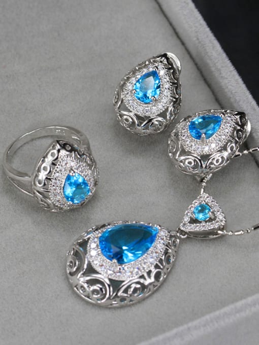 Aquamarine Ring 8 Yards Retro Wedding Accessories Color Jewelry Set