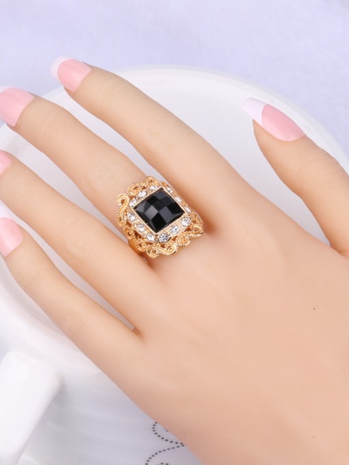 Gujin Gold Plated Retro Noble style Black Resin stone Alloy Ring 1
