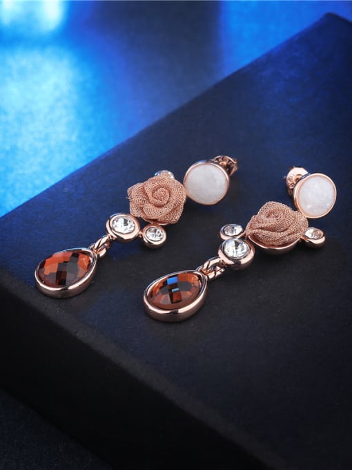 Rose Gold High-grade Water Drop Shaped Glass Stone Drop Earrings