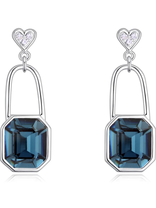 royal blue Personalized Heart Lock austrian Crystals Alloy Earrings