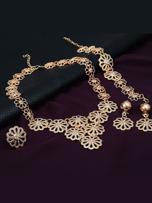 BESTIE Alloy Imitation-gold Plated Vintage style Hollow Flowers CZ Four Pieces Jewelry Set 1