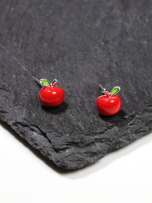 Peng Yuan Tiny Red Apple Personalized Glue 925 Silver Stud Earrings 1