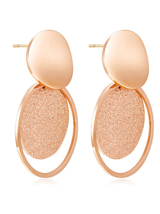 Open Sky Stainless Steel With Rose Gold Plated Trendy frosted Round Chandelier Earrings